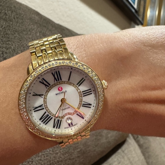Sold! $2795 Michele Serein Diamonds Gold Tone Women's Watch MWW21B000031 - Picture 6 of 15